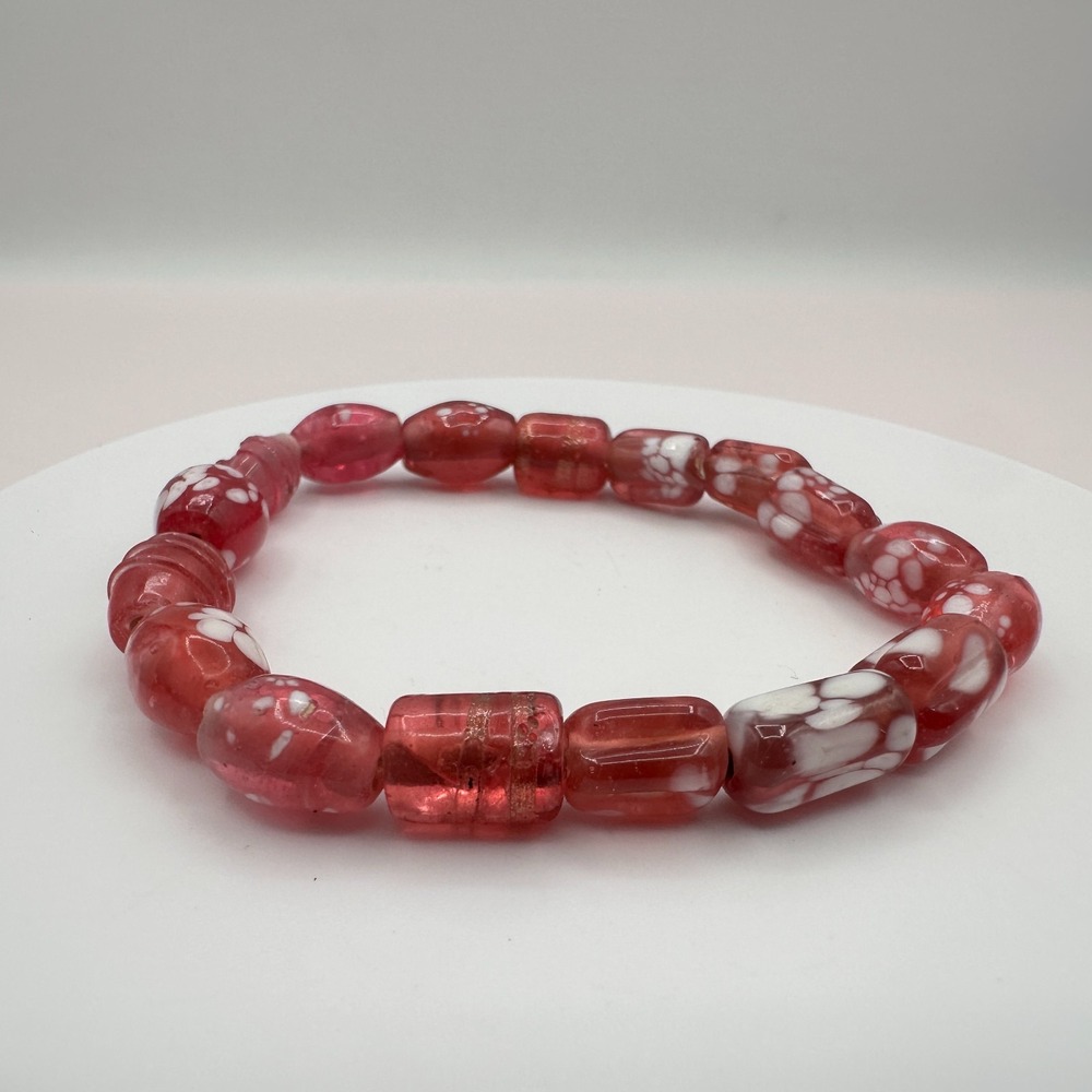 Vintage 90s Glass Millefiori Beaded Stretch Bracelet Retro Boho Fashion Jewelry